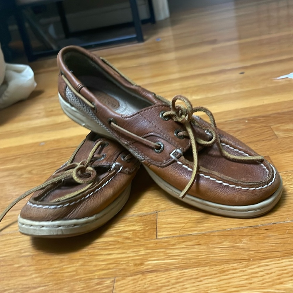 Sperry Womens Rosefish Boat Shoe Dark Brown Leather Tweed Sz 7